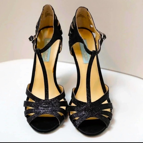 Betsey Johnson Glitter Black Heels size 8.5 Vintage Inspired 🙌🏻✨⏰💭🤝⌛️ - Picture 7 of 16